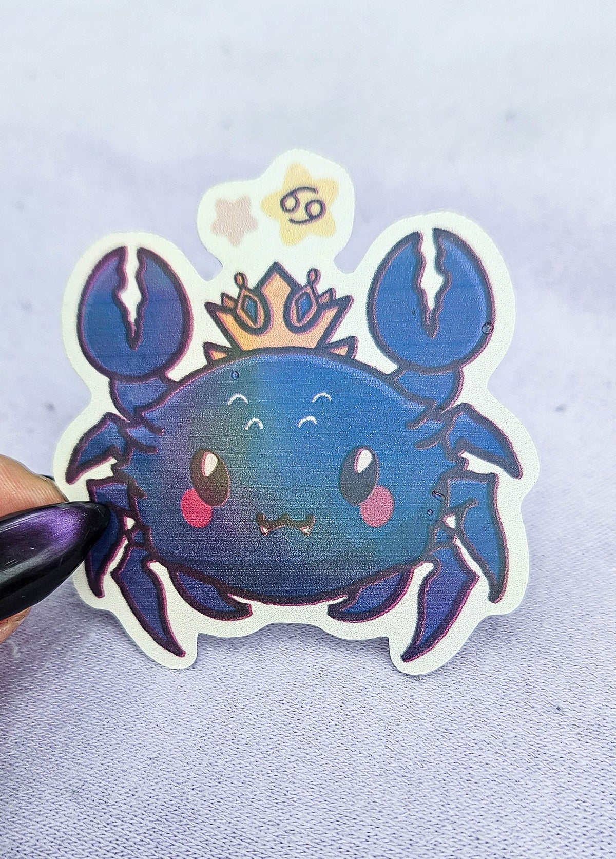 Cancer kawaii zodiac die-cut vinyl sticker, Cosmic Cuties collection by Pretty Creative Studios
