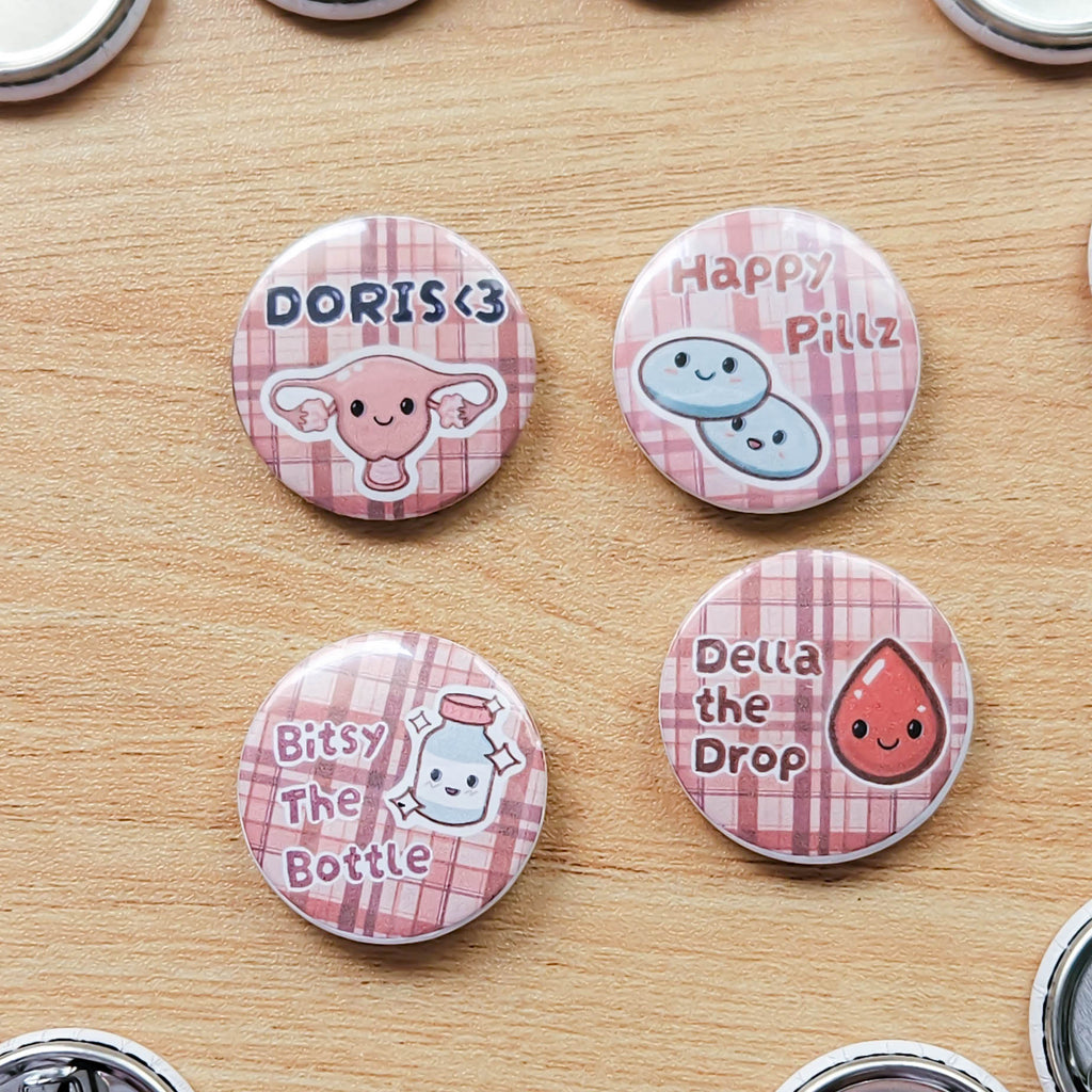 Flow Friends Kawaii Button Pin | 32mm Badge Pin | Choose Your Character