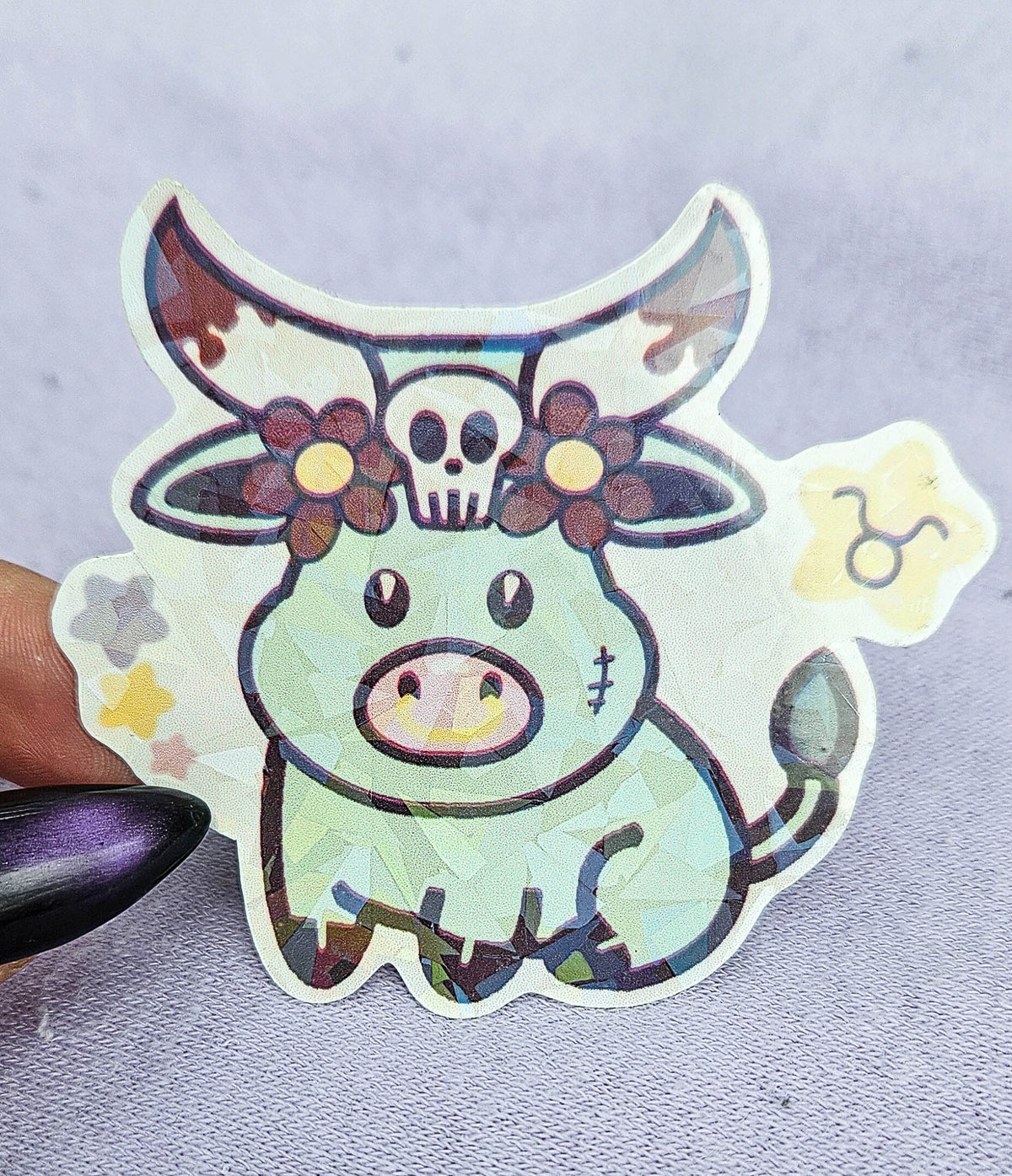 Taurus kawaii zodiac die-cut vinyl sticker, Cosmic Cuties collection by Pretty Creative Studios